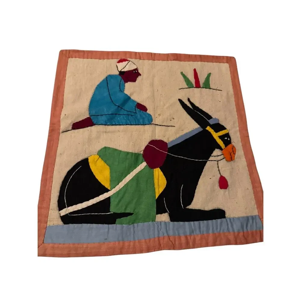 Vintage Egyptian Khayamiya Appliqué Textile Panels‎ Set of 5 Donkey Camel Villa